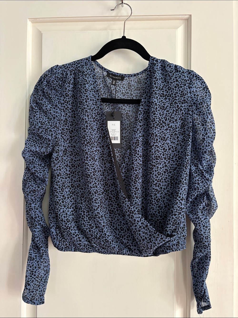 Dynamite Navy Blue Leopard Wrap-Style Blouse